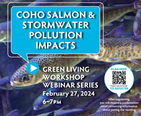 Coho salmon storm water pollution impacts. Green living workshop webinar series. February 27, 2024. Register at https://uqr.to/1p7ap