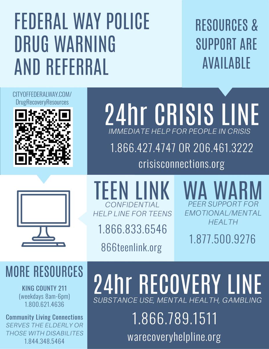 24 hour Crisis Line Flyer with telephone number 1-866-427-4747 or 206-461-3222 and the website crisisconnections.org