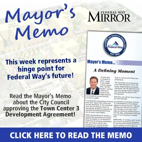Mayor's Memo from the Federal Way Mirror April 2024 - Jim Ferrell Smiling With Federal Way Mirror Logo